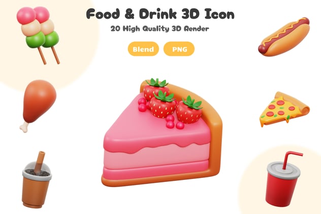 快餐食品与饮料3D图标包 - PNG派