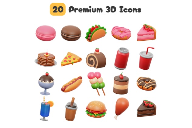 快餐食品与饮料3D图标包 - PNG派