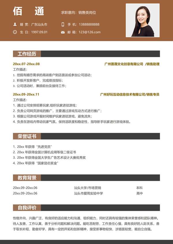 厨房用品销售助理word简历免费下载 - PNG派