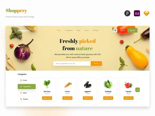 Shoppery天然新鲜杂货店网站英雄UI素材 - PNG派