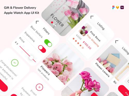 礼品和鲜花递送Apple Watch应用程序UI套件 - PNG派