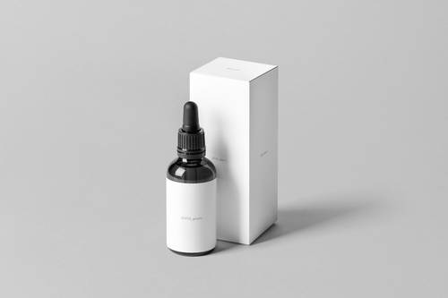 黑色滴管瓶和包装盒PS样机模板 - PNG派