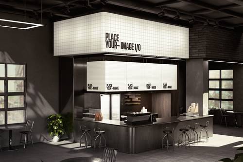 餐厅品牌招聘空间设计PS样机模板 - PNG派