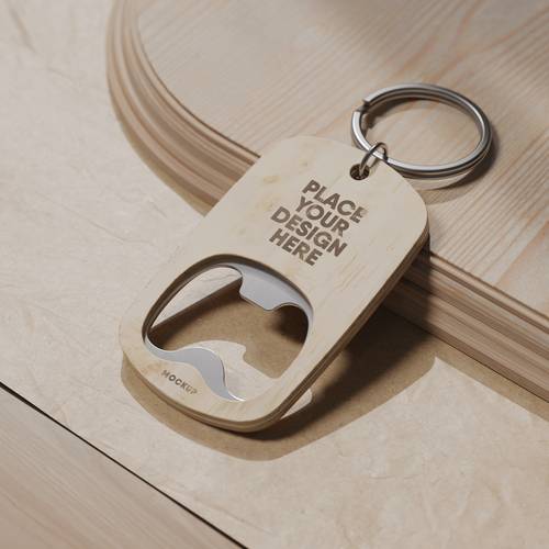 木质钥匙扣啤酒开瓶器PS样机模板 - PNG派