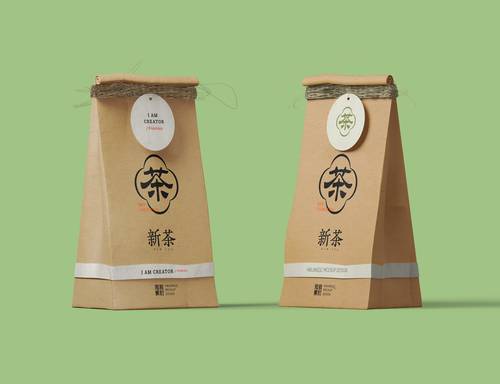 茶叶品牌牛皮纸包装袋VI样机提案PSD模板 - PNG派
