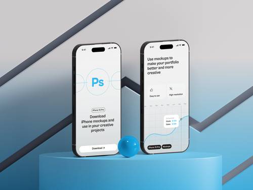 iPhone 15 Pro手机PS样机模板 - PNG派