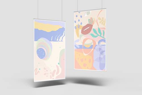 悬挂海报展示效果PS样机模板 - PNG派