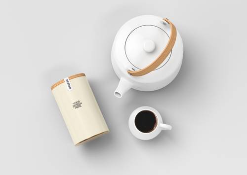 茶叶品牌茶壶茶叶桶茶杯PS样机模板 - PNG派