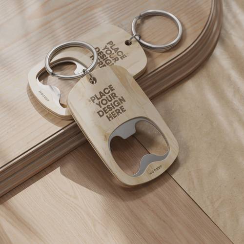 木质钥匙扣啤酒开瓶器PS样机模板 - PNG派