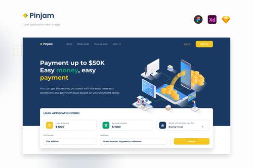 Pinjam 简单贷款申请网站英雄UI - PNG派