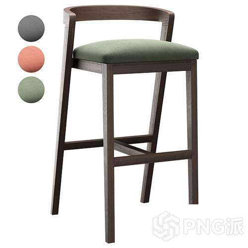 靠背无靠背绒布吧椅3D模型 - PNG派