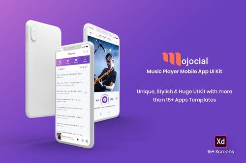 Mojsocial音乐播放器移动应用UI套件（Adobe XD） - PNG派