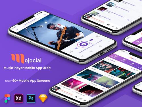 Mojsocial音乐播放器移动应用UI套件 - PNG派