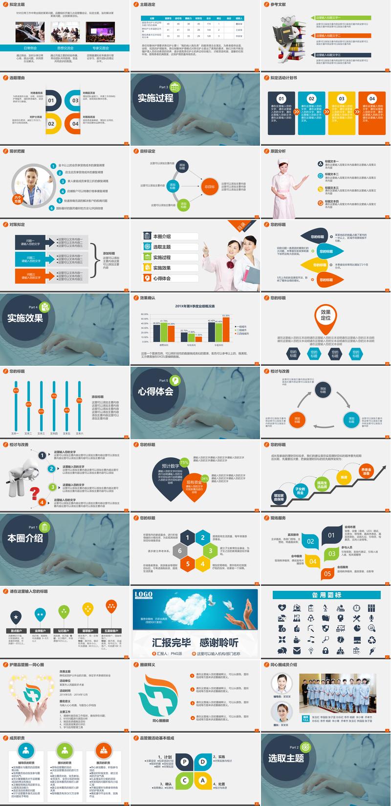 护理成果汇报QCC品管圈PPT模板 - PNG派