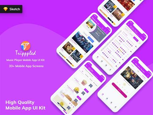 Tripppled 电影预订移动应用程序UI套件（草图） - PNG派