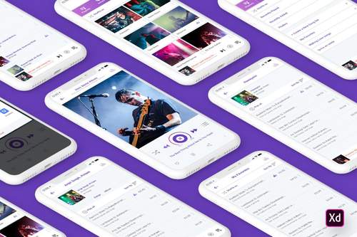 Mojsocial音乐播放器移动应用UI套件（Adobe XD） - PNG派