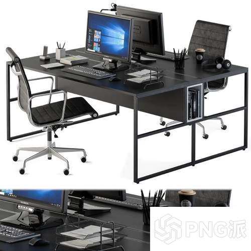 办公桌书桌电脑椅3D模型 - PNG派