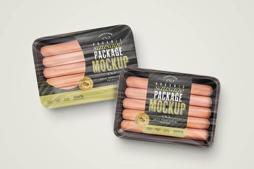 烤肠托盘保鲜膜包装PS样机模板 - PNG派