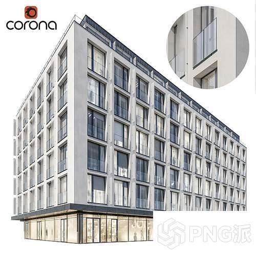 现代白色外立面住宅建筑3D模型 - PNG派
