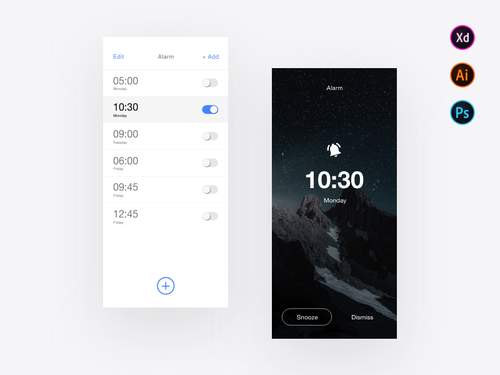时钟应用程序（闹钟应用程序） 免费下载应用程序（Adobe XD）UI素材 - PNG派