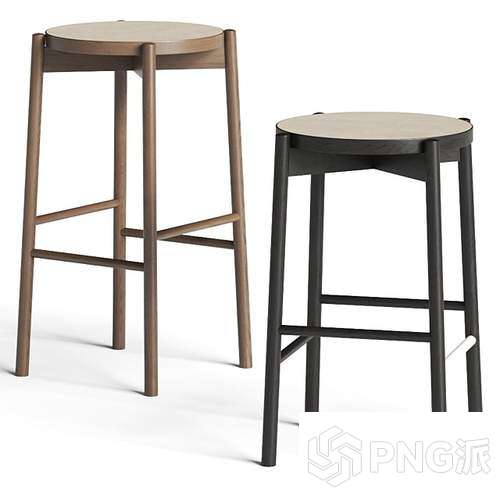 塑料无靠背复古吧椅3D模型 - PNG派