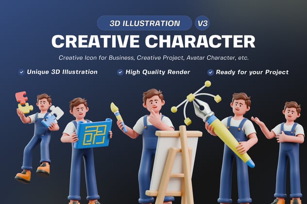 3D创意人物角色插画资源包多种格式 - PNG派