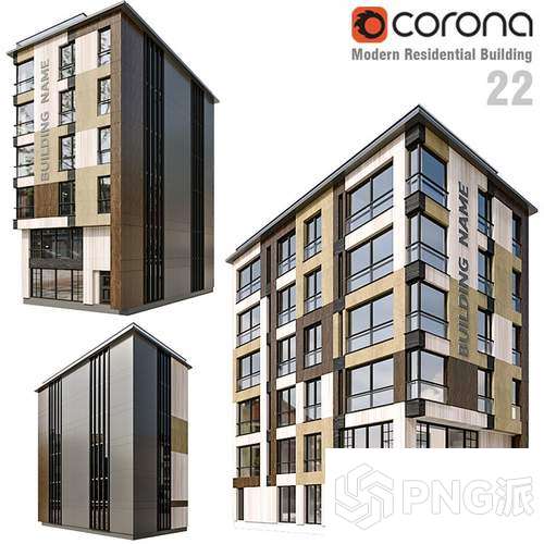 多色调现代住宅建筑3D模型 - PNG派