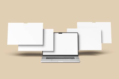 笔记本电脑屏幕层叠展示PS样机模板 - PNG派