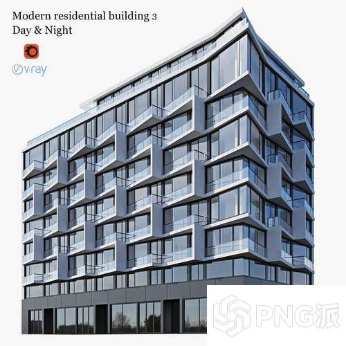 玻璃幕墙现代住宅建筑3D模型 - PNG派