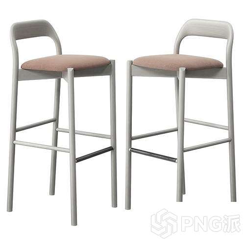 无靠背北欧绒布吧椅3D模型 - PNG派