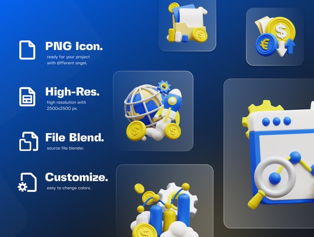 商业金融数据图表图标3D插画素材包 - PNG派