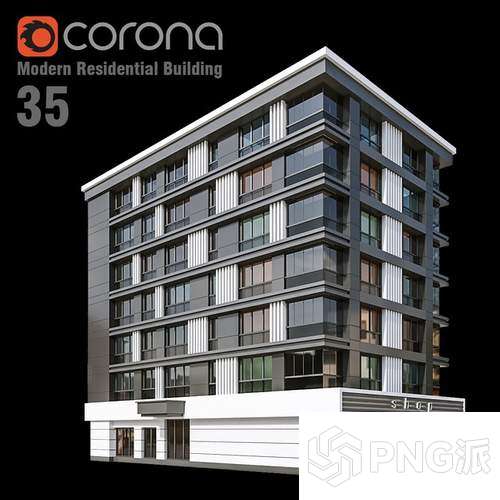 现代玻璃幕墙住宅建筑3D模型 - PNG派