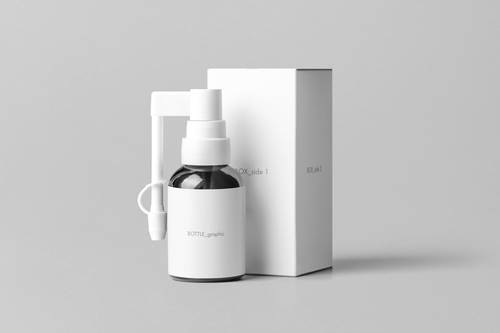 按压喷头药品包装瓶和包装盒PS样机模板 - PNG派