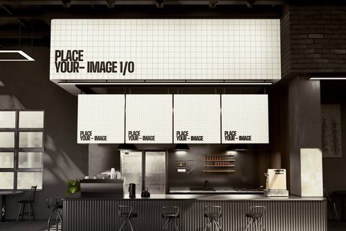 餐厅品牌招聘空间设计PS样机模板 - PNG派