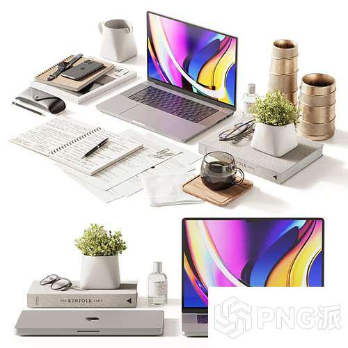 书桌办公桌电脑椅3D模型 - PNG派