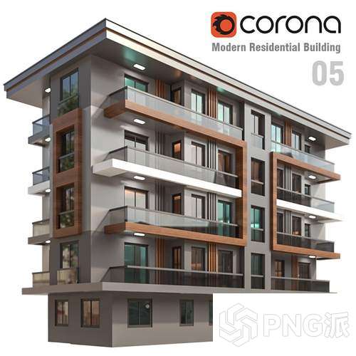 棕灰立面现代住宅建筑3D模型 - PNG派