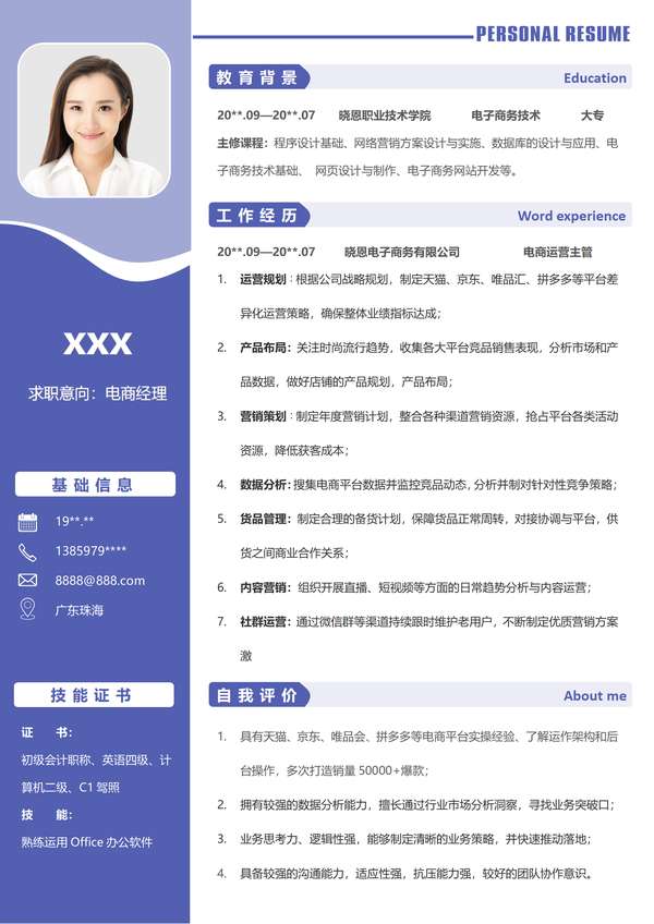 电商运营专家word简历模板免费免费下载 - PNG派