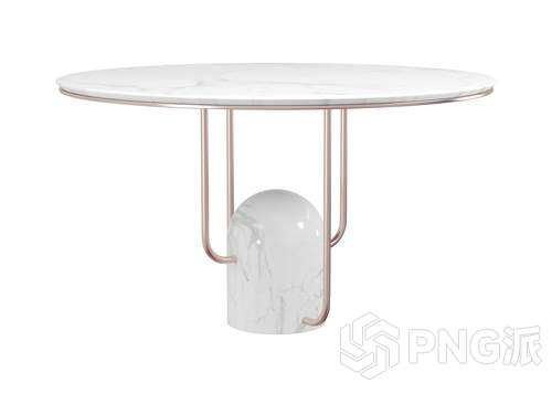 大理石面铜架圆餐桌3D模型 - PNG派
