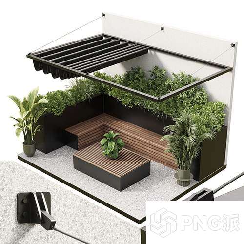 屋顶绿植休闲区含坐凳花箱3D模型 - PNG派