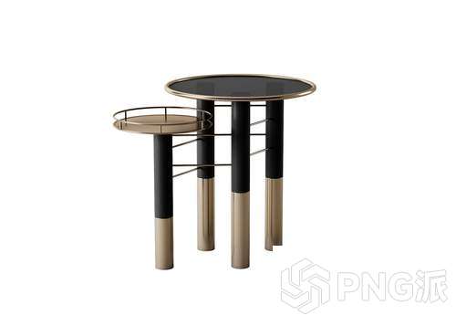 撞色金属腿双层圆茶几3D模型 - PNG派