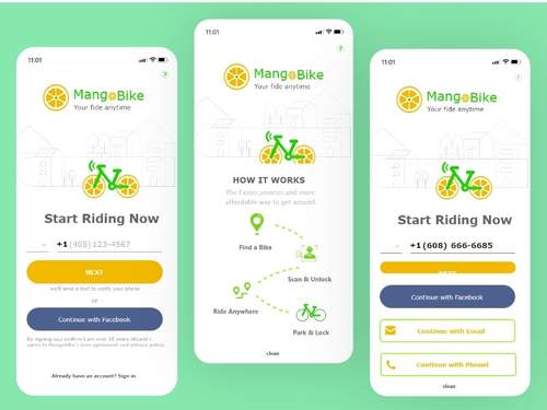 芒果自行车租赁应用程序UI kITS - PNG派