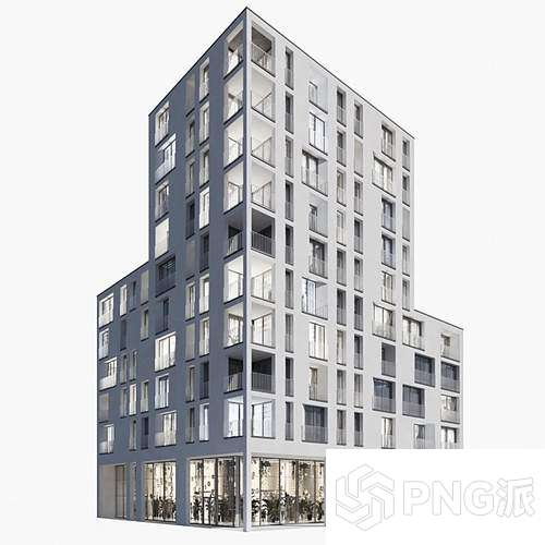 灰白拼色现代公寓建筑3D模型 - PNG派