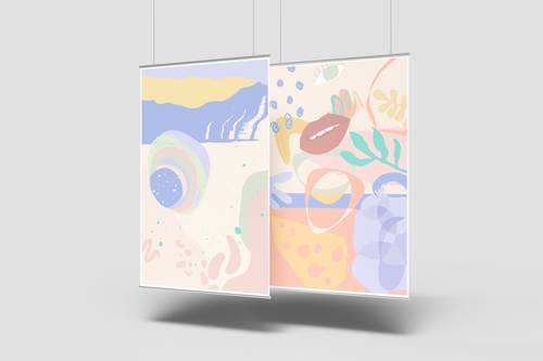 悬挂海报展示效果PS样机模板 - PNG派