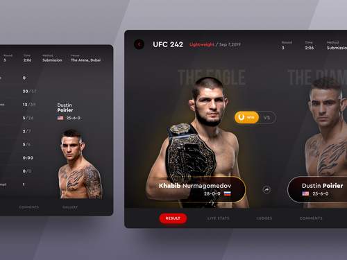 iPad应用程序上的UFC 242比赛结果UI素材 - PNG派