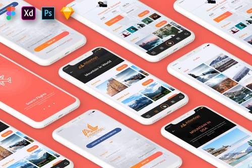 Atlantigo旅行和航班预订移动应用程序UI套件 - PNG派