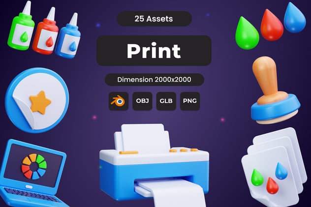 打印机办公用品耗材3D图标Blender模型 - PNG派