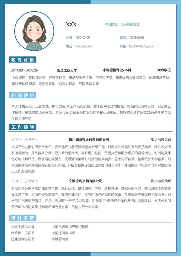 电子商务求职word简历免费成果导向设计免费下载 - PNG派