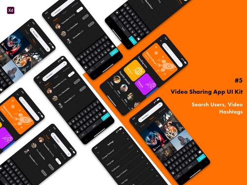  视频共享应用Ui Kit（搜索用户、视频或标签） - PNG派