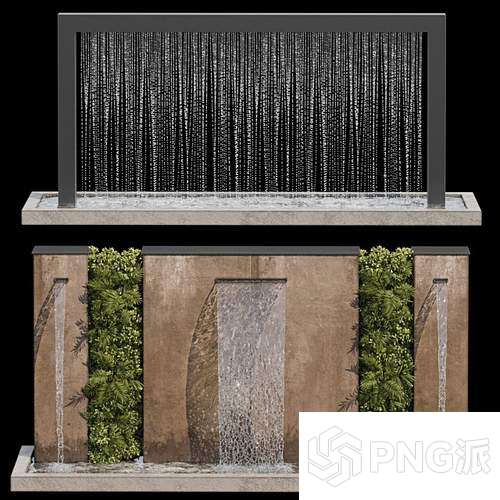 金属框垂坠水幕绿植墙面组合3D模型 - PNG派
