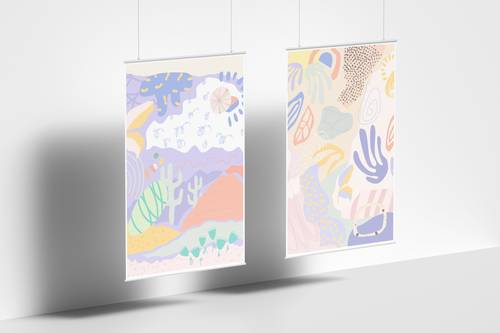 悬挂海报展示效果PS样机模板 - PNG派